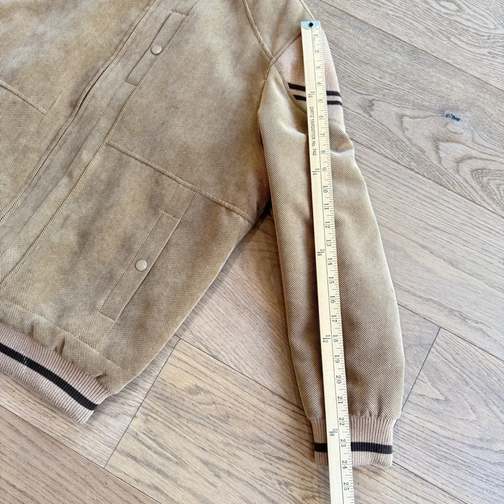 Gold Penguin Men's Bomber Jacket Tan Corduroy Varsity Style Full Zip Size Large‎